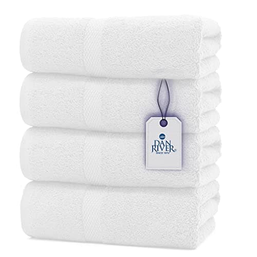 DAN RIVER 100 Ring Spun Cotton Premium Bath Towels 27x54 inches Pack of 4 White 550 GSM Soft Lightweight Highly Absorbent Towels for Bathroom Spa Gym Perfect for Daily use