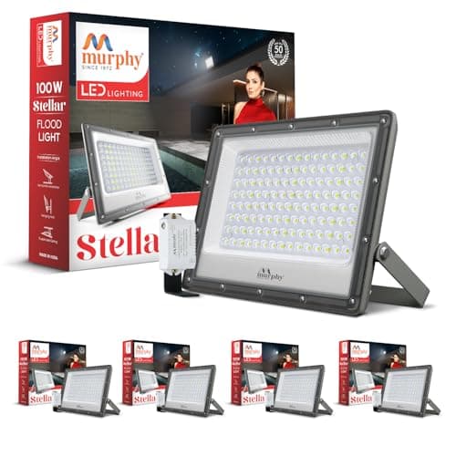 Murphy Stellar 100W LED Flood Light with Day-Night Sensor & Driver, Cool White 6500K, IP66 Waterproof, Outdoor Security & Landscape Lighting, BIS Approved, 2-Year Warranty – Pack of 5
