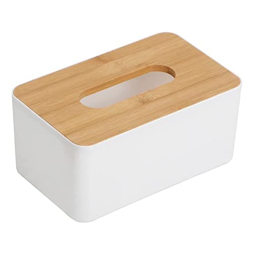 divinezon Wooden Tissue Paper Holder Box Organizer for Car Decor Home | 21 x 12.5 x 9.5 Cm |Wood, Plastic |White