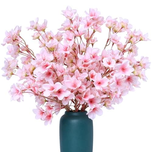 SITUMEIZI 6Pcs Artificial Cherry Blossom Branches Decor Fake Flowers 16" Silk Faux Flowers for Decoration Spring Peach Bouquet Home Wedding Bedroom Party Japanese Garden Table Centerpiece Decor(Pink)