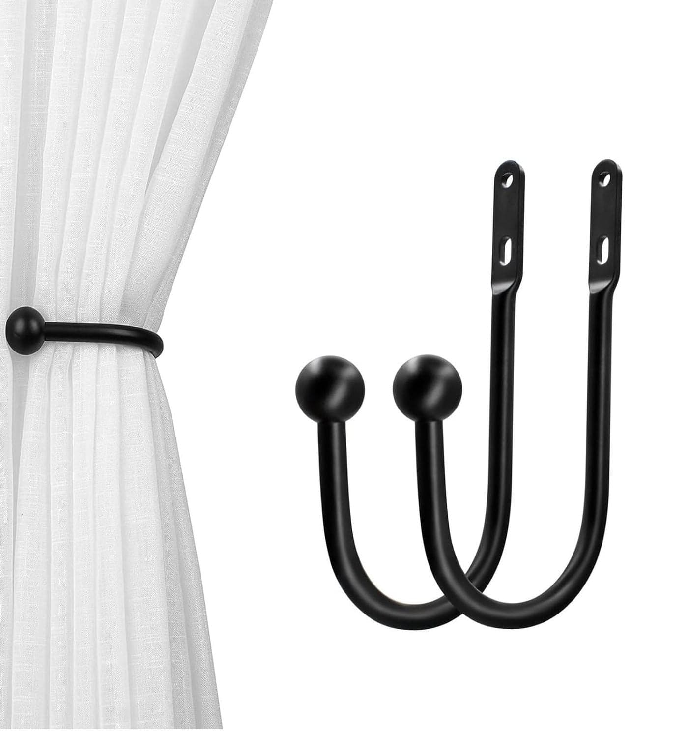 VRSS Wall Mount Curtain Tiebacks Drapery Holdbacks Curtain Holdback Hooks Simple Style 2pcs Black