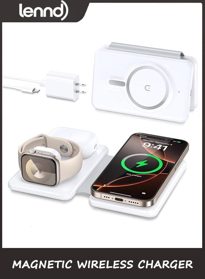 Magnetic Wireless Charger for iPhone: 3 in 1 Travel Charging Station for Apple Devices for iPhone 17 Air 16 15 14 13 12 Pro Max Plus - Foldable Charging Pad for Apple Watch Series & Airpods 4 3 2 Pro