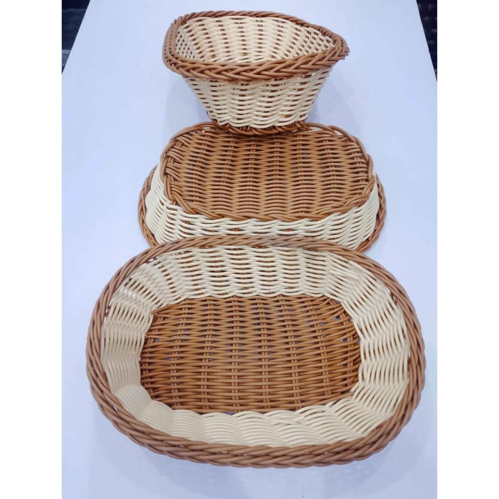 calldrishe Handwoven LongLasting Rattan Basket for Storage Organisation Cane Basket for Flowers Fruits Kitchen Home Organizer Decor Gift Hamper Basket Ideal for Picnics Parties Set of 3