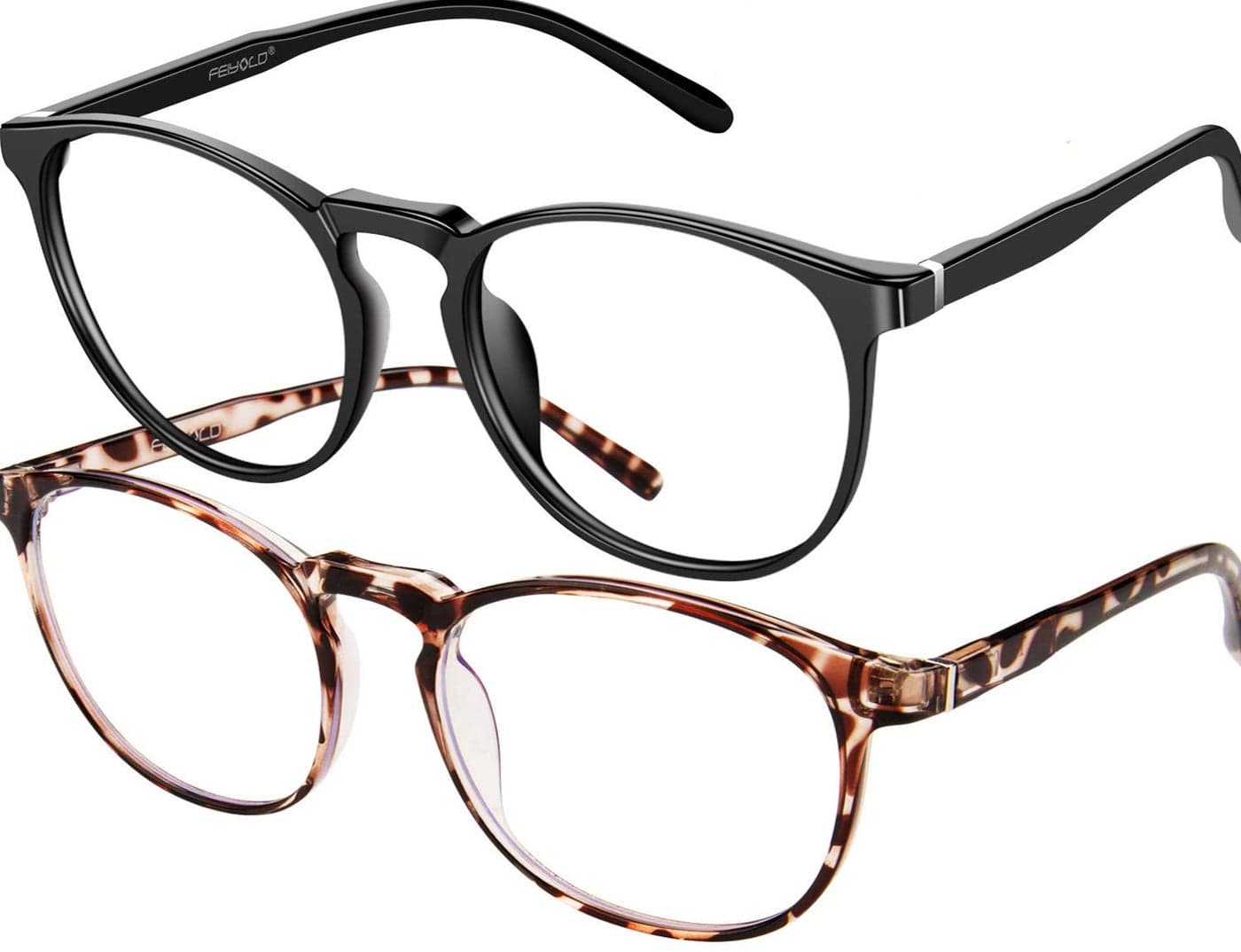 FEIYOLD Blue Light Blocking Glasses WomenMenRetro Round Anti Eyestrain Computer Gaming Glasses2Pack