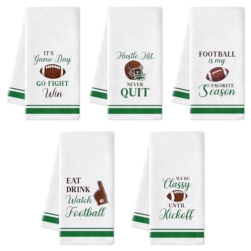 R HORSE Funny Football Kitchen Dish Towels - 5Pcs Sport Themed Game Day Kitchen Hand Towels, Absorbent Cleaning Dishcloth Home Bathroom Decor for Football Lovers Game Day Party Supplies