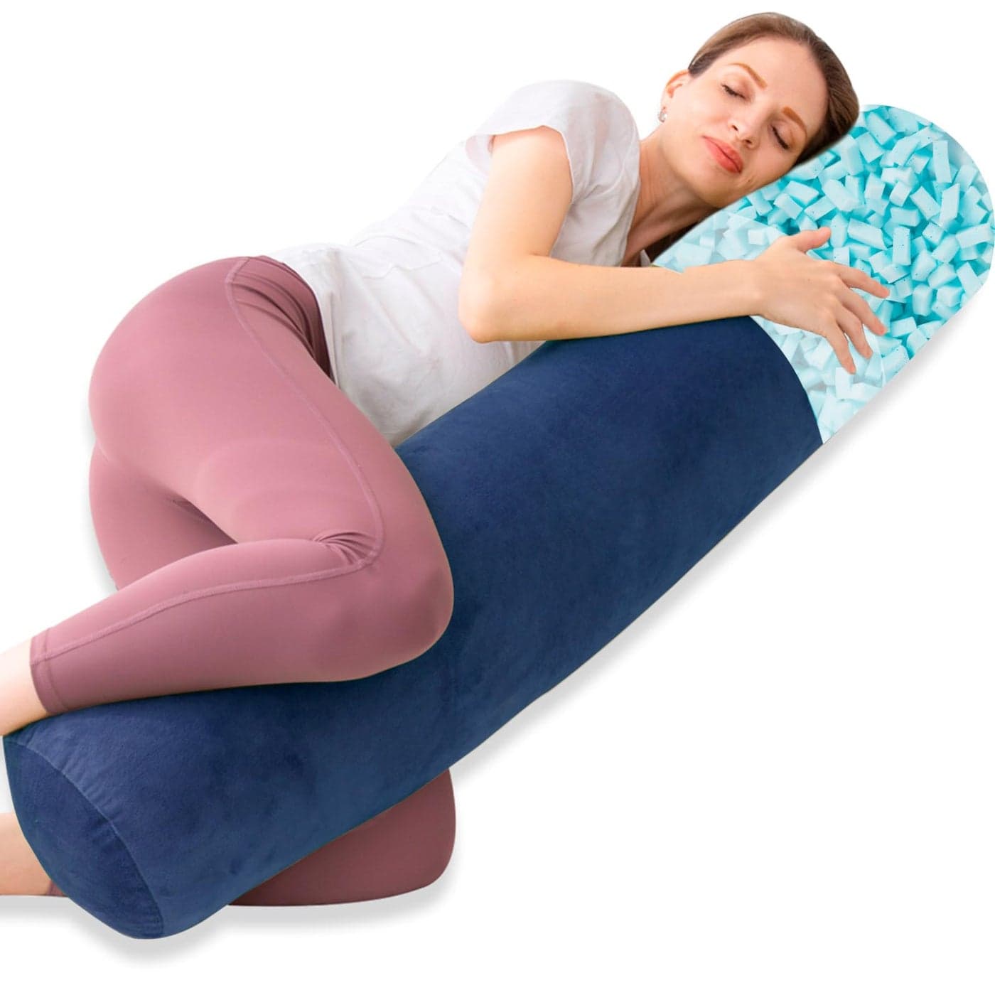 1 MIDDLE ONE Body Pillow Memory Foam Round Body Pillows for Adults Firm Long Bolster Pillow for Bed Cylinder Tube Roll Pillow with Velvet Cover 47x787 Inches Navy Blue