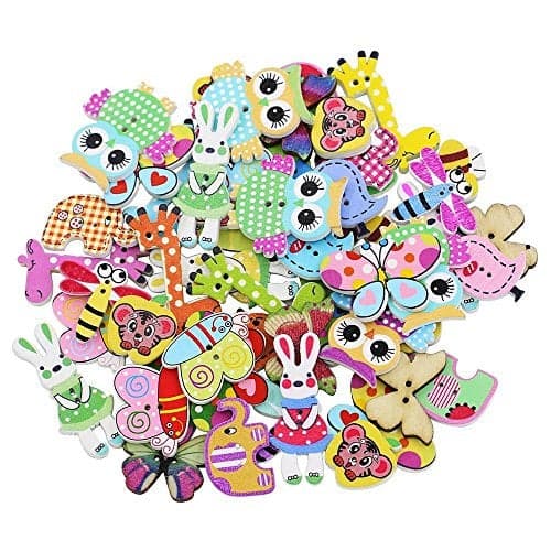 Syga 50 Pieces Mixed Cartoon Animal 2 Holes Wooden Buttons Sewing Craft Scrapbooking DIY