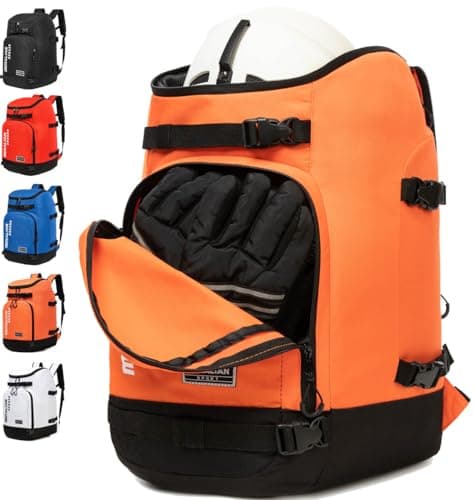 MERALIAN Ski Boot Bag - 50L Ski Boot Travel Backpack Waterproof Snowboard Boot Backpack for Travel Stores Gear Including Helmet, Goggles and Outerwear. (Orange-04)