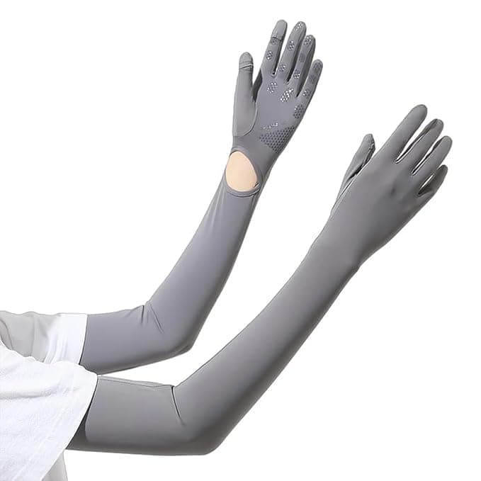 ZURATO Hand Gloves for UV Sun Protection, Full Arm Sleeves for Women Bike Riding, Cooling Summer Gloves Arm Full Finger Sleeves for Driving, Golfing, Sports (Dark Grey, Full Arm Sleeves)