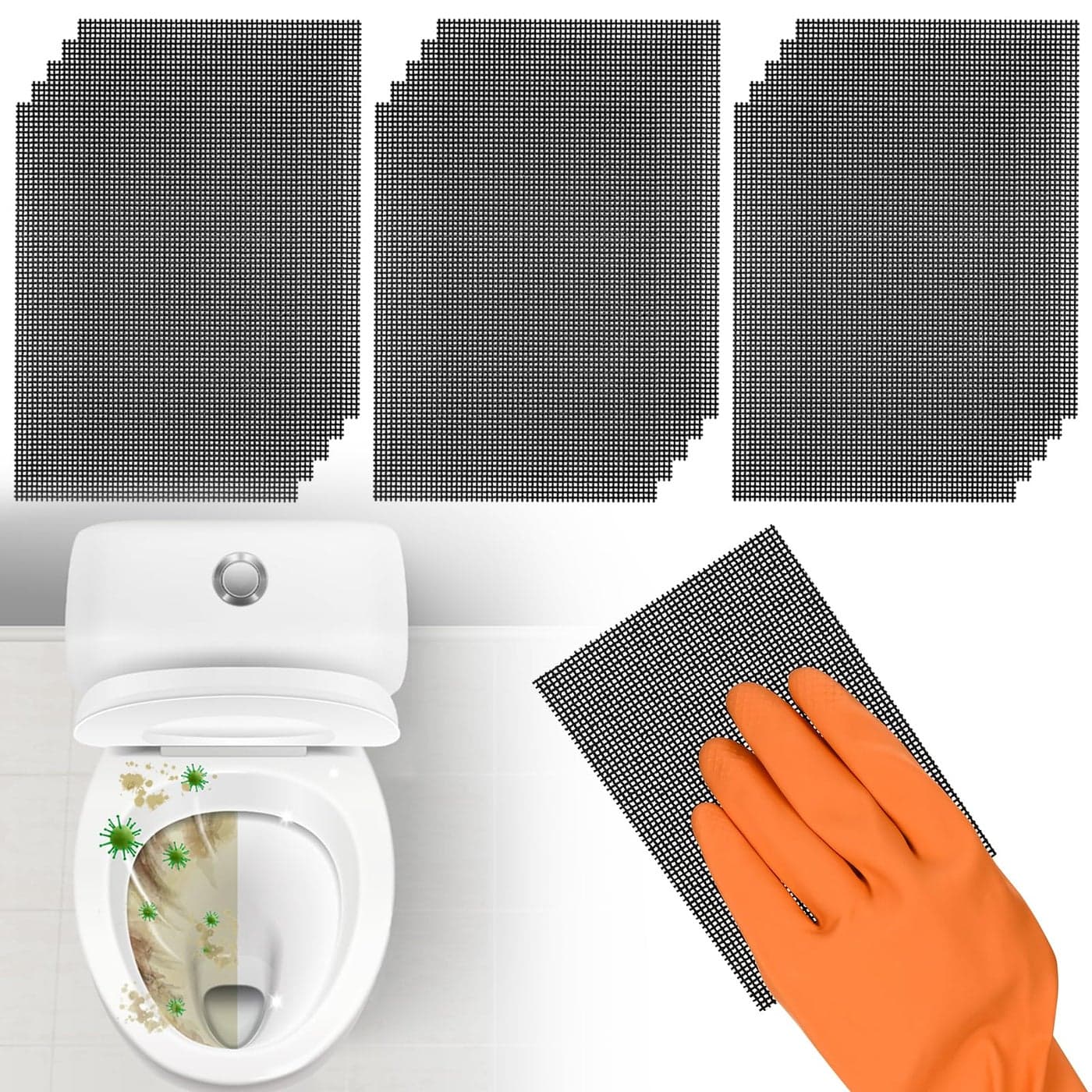 Yncotte Cleaning Screen 55x4 Inch Upgraded Toilet Cleaner Hard Water 15PCS Toilet Ring Remover Abrasive Grit Mesh Pads for Bowls Griddle Household Stain Calcium Deposits Carbon Rust Scrubber