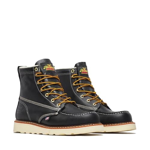 Thorogood American Heritage 6” Moc Toe Work Boots for Men - Soft Toe, Premium Full-Grain Leather with Slip-Resistant Wedge Outsole and Comfort Insole; EH Rated, Black - 11 2E