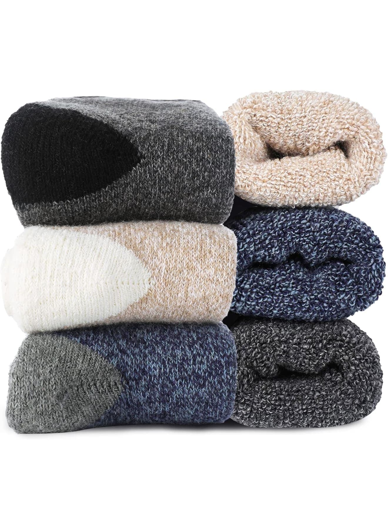 Men's Thermal Wool Socks, Autumn Winter Cashmere Mid-Calf, Thick Fleece Lined Warm Casual Socks for Outdoor Indoor Wear, Soft Cozy Knit for Work Hiking Everyday, Gift for Him 3Pcs
