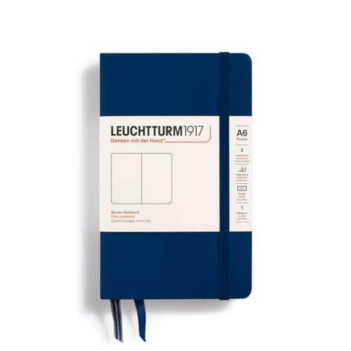 LEUCHTTURM1917 - Notebook Hardcover Pocket A6-187 Numbered Pages for Writing and Journaling (Navy, Plain)
