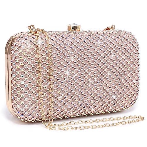 Dasein Womens Rhinestone Clutch Purse Sparkling Evening Bag with Crystal Clasp for Formal Prom Party Wedding (Pink)