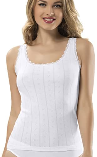 VAVONNE Camisole for Women, All Cotton, Airy Soft Comfy Tank Tops Cami Undershirt (Wide Strap/White, X-Large)