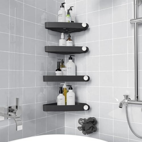Sotfamily Shower Caddy Corner, 4 Pack Adhesive Corner Shower Shelves for Bathroom Organizers and Storage, Rust Free Plastic Rack for Bathroom Accessories & Decor, Black