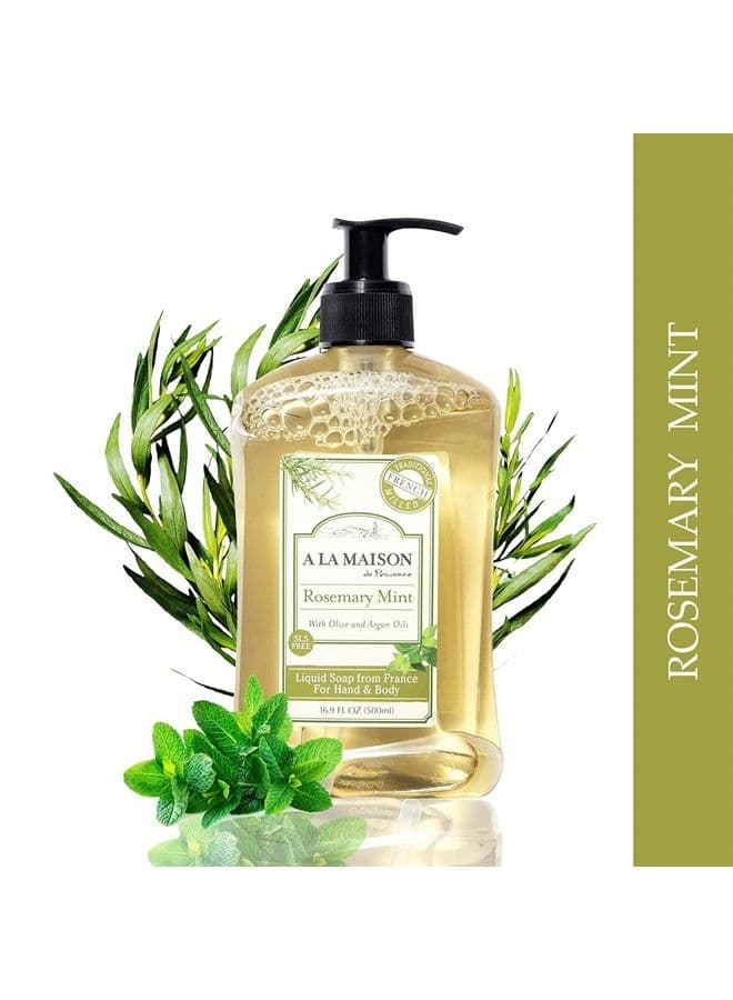Rosemary Mint Liquid Hand Soap - Triple French Milled Natural Moisturizing Soap (3 Pack, 16.9 oz Bottle)