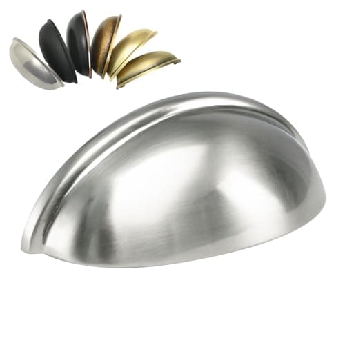 HOMOTEK 6 Pack Drawer Bin Cup Pulls Dresser Pulls for Cabinets Shiny Bright Brushed Satin Nickel - 3 Inch Hole Centers Furniture Handles,Kitchen Cabinet Hardware