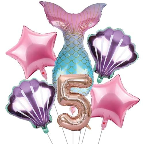 Party Propz Huge Mermaid Foil Balloon - 6 Pcs, Mermaid Theme Birthday Decorations For Girls | 5 Year Birthday Decoration Items for Girls | 5th Birthday Kid - Multicolour