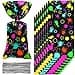 Epakh 100 Pack Neon Candy Bags Goodie Plastic Colorful Treat Glow in The Dark Party Supplies Favor Bags Neon Gift Wrap with Silver Twist Ties for Glow Birthday Party Decor