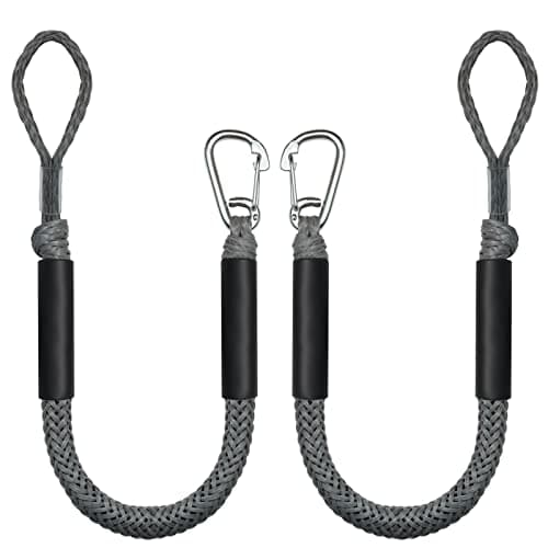 3FT Bungee Dock Line Boat Ropes for Docking Line Mooring Rope with Stainless Steel Clip Accessories for Boats 2pcs (Grey, 3Feet)
