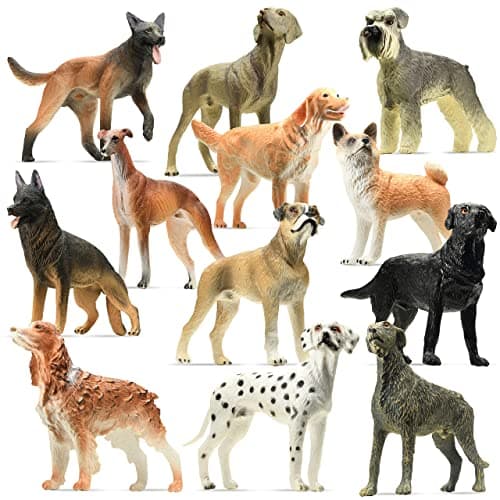 stargo Friendly Dog Figurines for Kids and Toddlers Plastic Dogs Set of 12 Realistic Play Figures NonToxic Cake Topper Farm Animal Figurines 35x5 Age 3