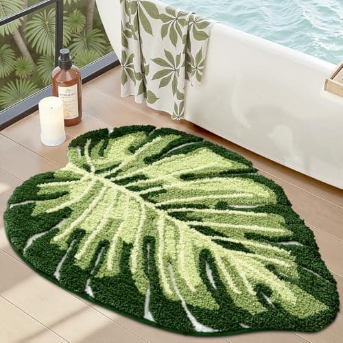 LUMI Cute Bathroom Rugs with Green Leaf Plant Soft Fluffy Plush Absorbent Quick Dry Non Slip Machine Washable for Shower Floor Bathroom BedroomKids Room 235x315 Monstera