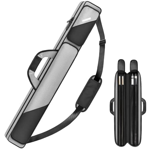 PEKREWS Pool Cue Case, Pool Stick Case 2x2 Holds 2 Sticks with 2 Accessory Zipper Pockets, Sturdy Polyester Pool Cue Carry Bag with Shoulder Strap Handle, Soft Billiard Cue Sling Bag for Men and Women