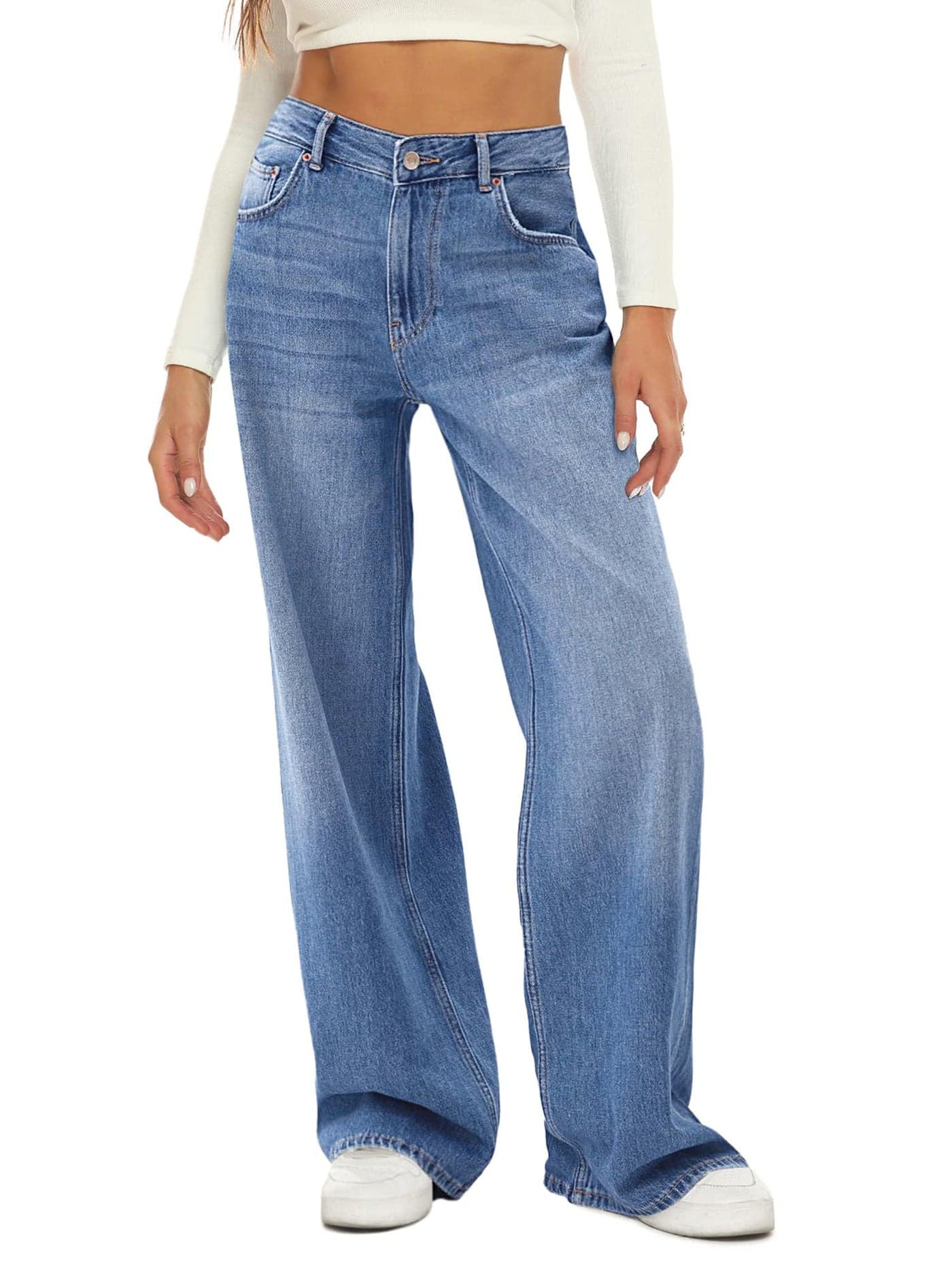 HDLTE Women Wide Leg Jeans High Waist Baggy Jeans Loose Boyfriend Jean Denim Pants Y2K Light Blue