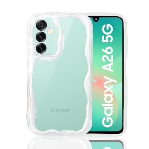KC Back Cover for Samsung Galaxy A26 5G - New Curly Wave Frame Shape Shockproof Bumper Soft Silicone Case with Camera Protection (Transparent)