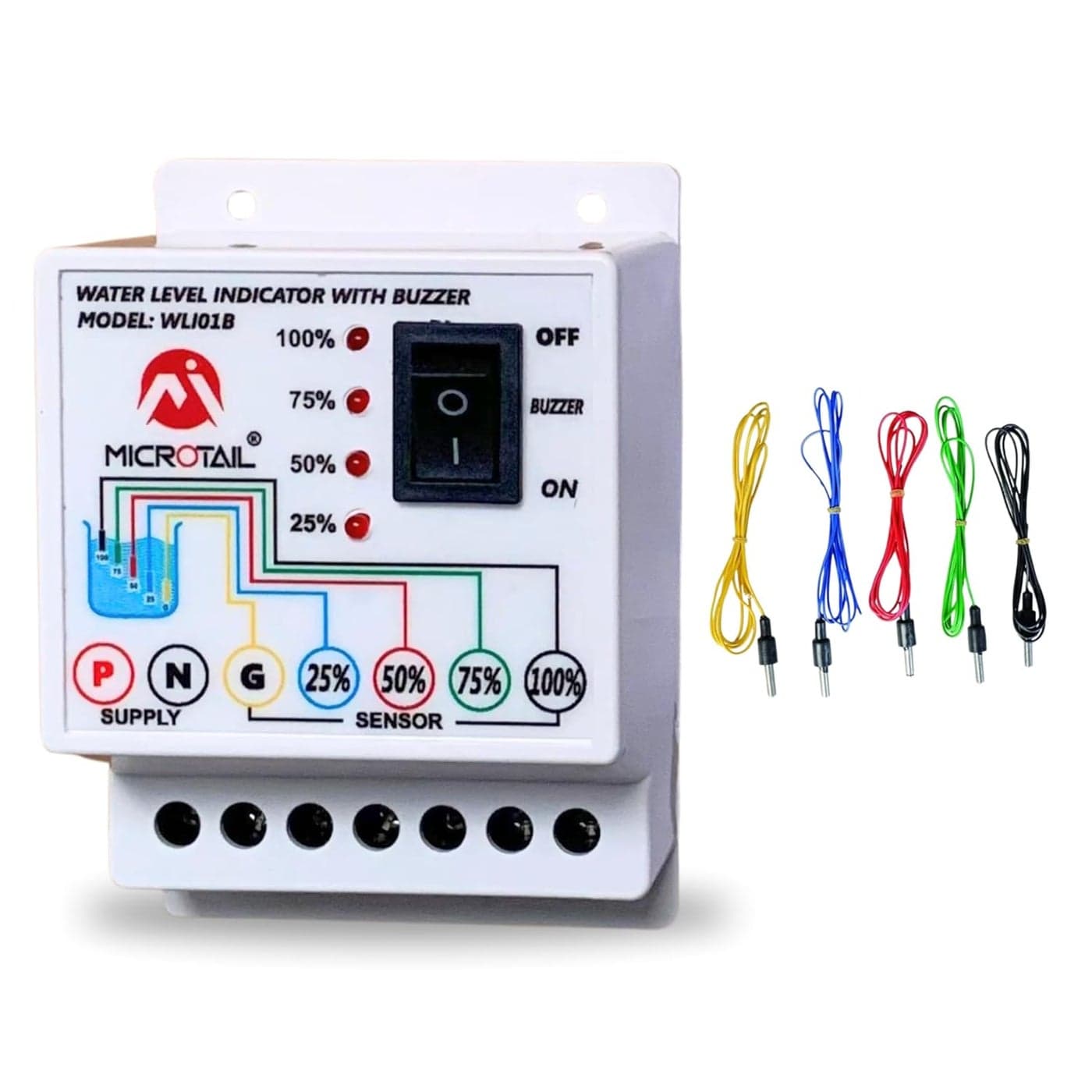 Microtail ABS Water Level Indicator with Alarm on Tank Full with 5 Sensors Single Phase 230V AC