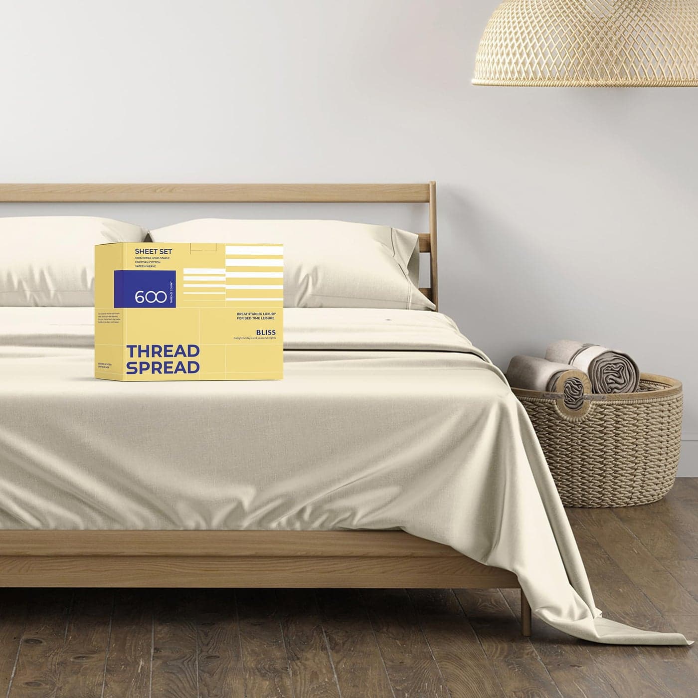 THREAD SPREAD 100 Egyptian Cotton Sheets Set Full Size 600 Thread Count Sheets 4 PC 16 Deep Pocket Full Size Sheets Set High Thread Count Soft Cooling Sateen Weave Hotel Luxury Sheets Set Ivory