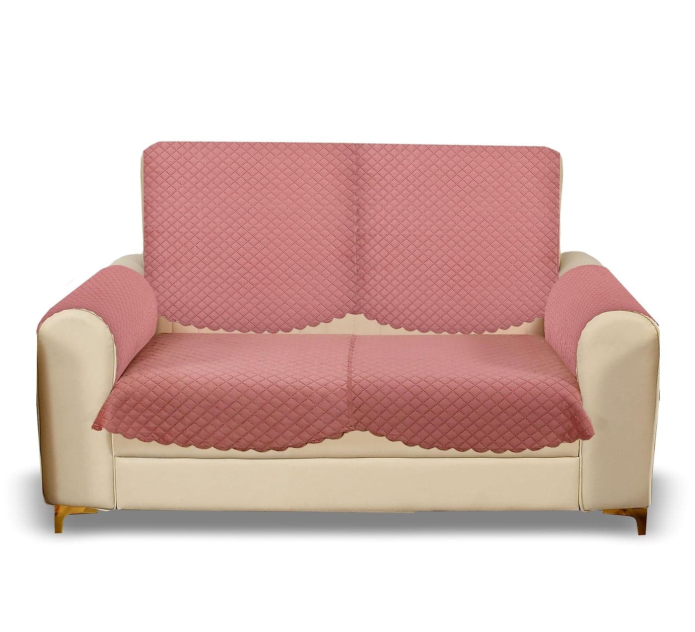 Yellow Weaves 2 Seater Self Design Quilted Sofa Cover with Arm Cover, Seat & Back Cover, Color - Rose Gold, Velvet