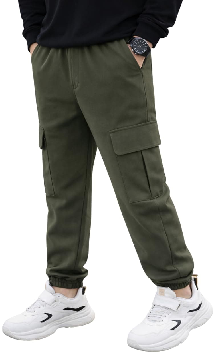 ADBUCKS Boys' Cotton Cargo Joggers – Soft, Casual Pants with Pockets II Boy's Relaxed Cargo Joggers Pants for Boy (in, Age, 8 Years, 9 Years, Green)