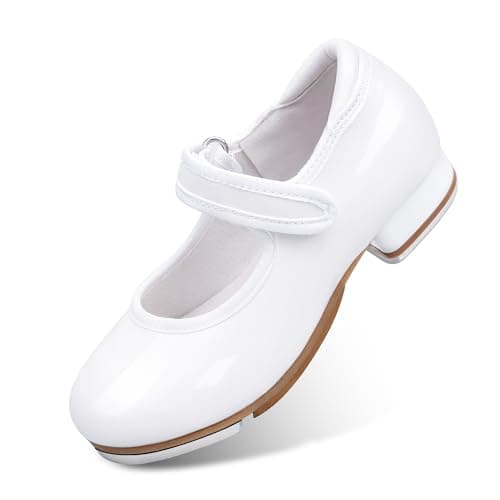 Stelle Tap Shoes for Girls Toddler Boys PU Leather Dance Shoes(Toddler/Little Kid/Big Kid)(White,9MT)