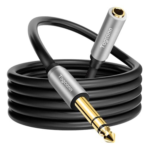 Togconn 1/4 inch Extension Cable 25 Feet, 6.35mm 1/4" TRS Male to Female Stereo Adapter Jack,Quarter inch Headphone Guitar Extension Cable, Hi-Fi Sound, Gold Plated Connectors, Oxygen-Free Copper OFC