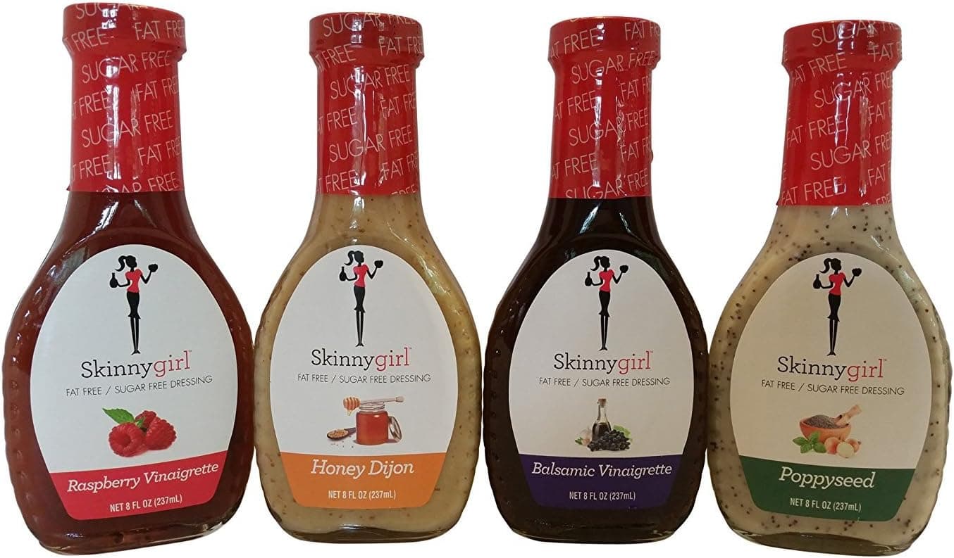 Skinnygirl Low Carb, Fat Free, Sugar Free Salad Dressing Variety Pack - 4 Bottles (8oz Each) Including Balsamic Vinaigrette, Poppyseed, Honey Dijon, and Raspberry Vinaigrette