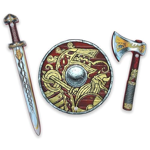 Liontouch Viking Foam Sword Shield Axe for Kids Aged 38 Years Chief Haralds Medieval Set for Little Warriors Berserkers Pretend Play Safe Weapon Accessories for Dress Up Costumes
