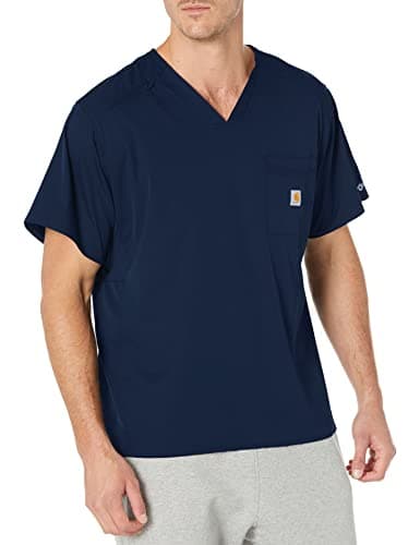 Carhartt Scrubs C15106 Men's Force® Modern Fit Twill Chest Pocket Top Small Navy