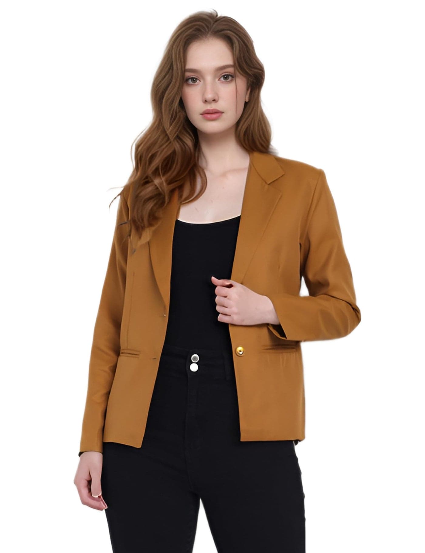 ROCKSY Long Blazer for Women Casual & Professional Look, Durable Satin Coat, Color Yellow, Size Meduim