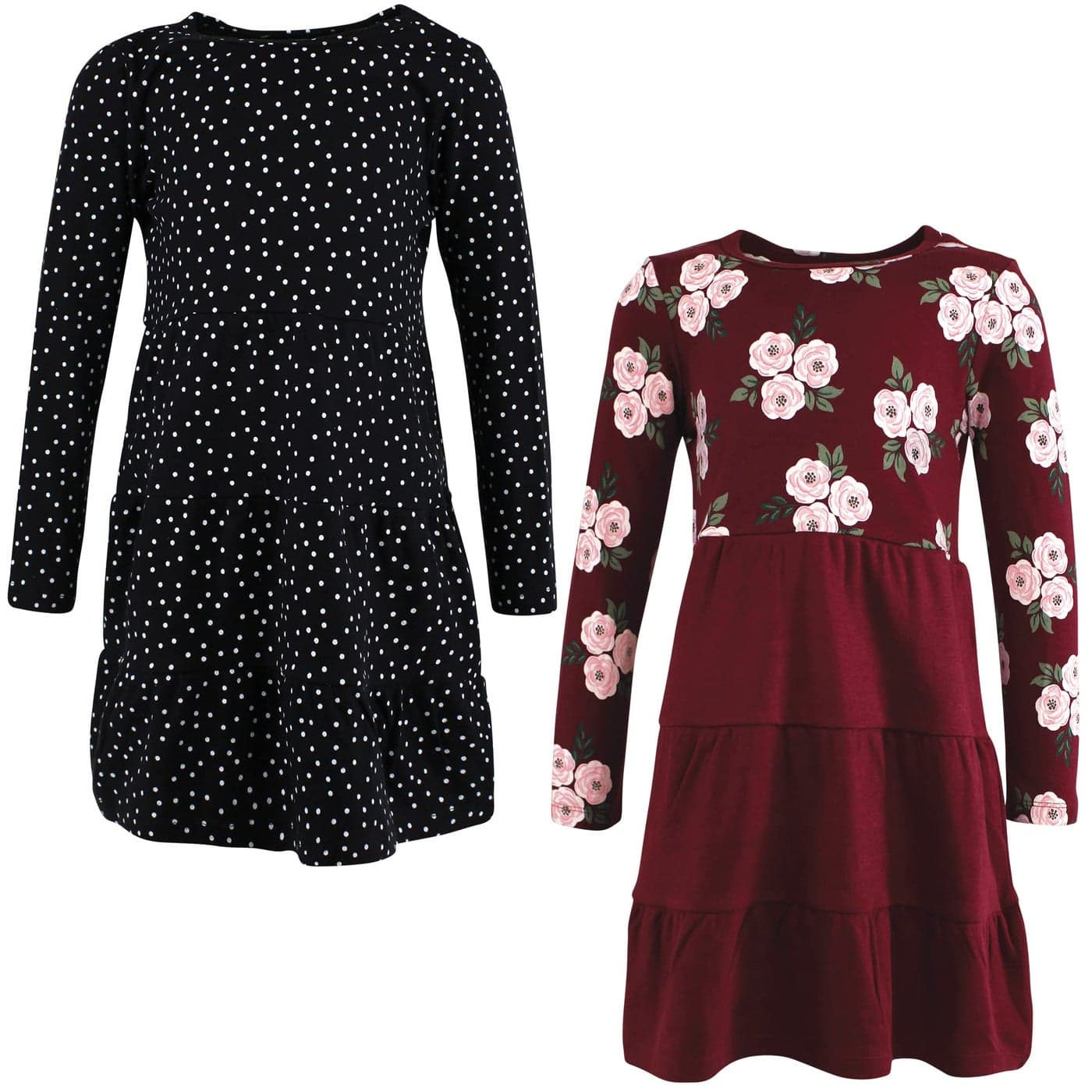 Hudson Baby Infant and Toddler Girl Cotton Dresses, Burgundy Floral, 6-9 Months