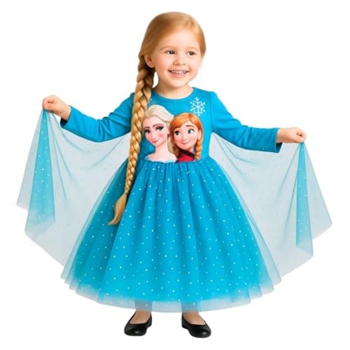 Wanna Party Elsa Girl Dress Costume Frozen Carnival Girls Princess Dress Costume Set for Girl Dress Up Clothes Toddler Kids Outfit -Small