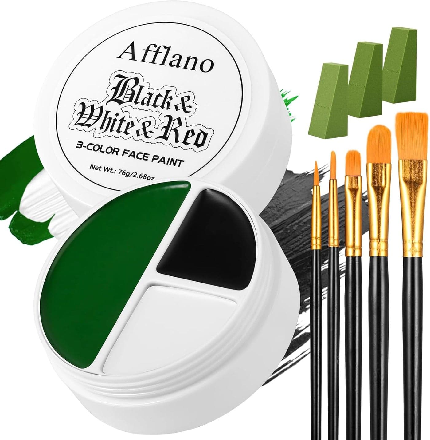 Afflano White Black Green Face Paint Halloween Witch Makeup Kit Black White Green Body Paint Brush Sponge 9 Set Oil Body Painting for Camo Gamora Hulk Monster Shrek Zombie SFX Cosplay green Makeup