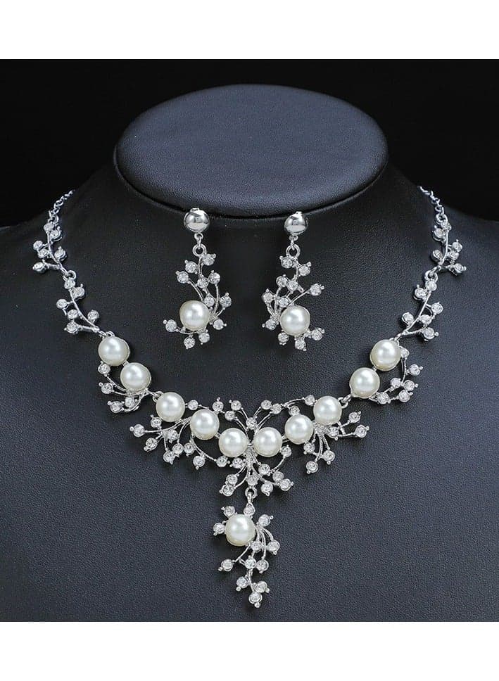 2 Piece Necklace u0026 Earrings Jewelry Set Delicate Silver Rhinestone Embellished Jewelry Set is a gift for ladies to give to girlfriends, wives, mothers, bridesmaids, wedding parties, evening balls, accessories