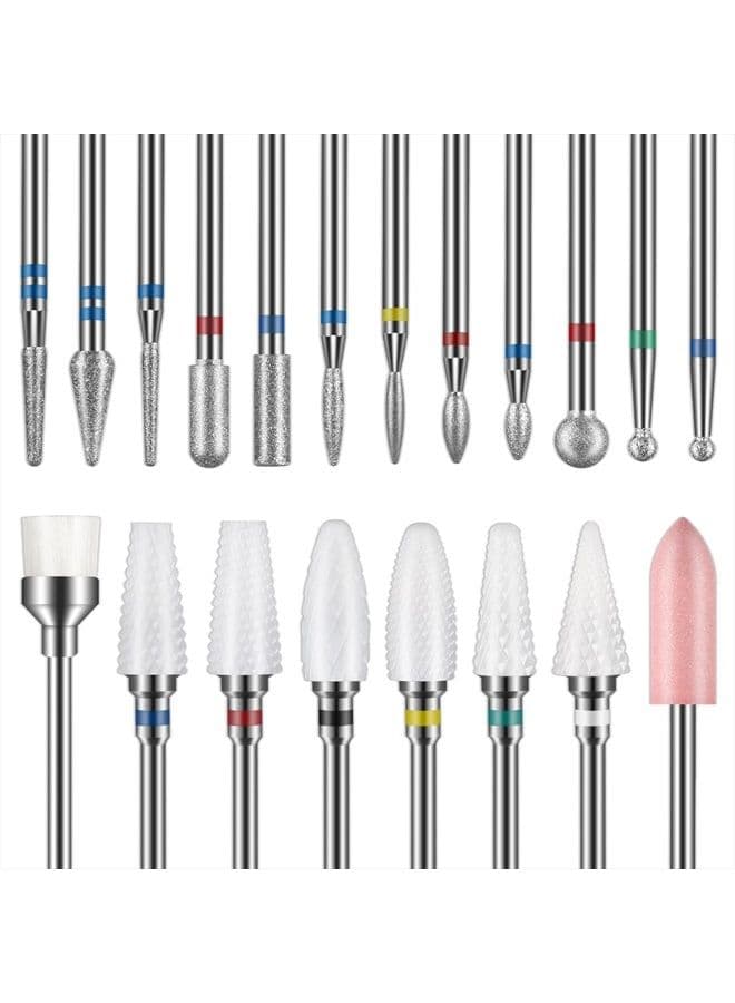 Nail Drill Bits 20Pcs, 3/32'' Ceramic Carbide Drill Bits for Nails, Nail Bits for Nail Drill, Diamond Nail Drill Bit Set for Cuticle Remover Manicure Pedicure (20Pcs)