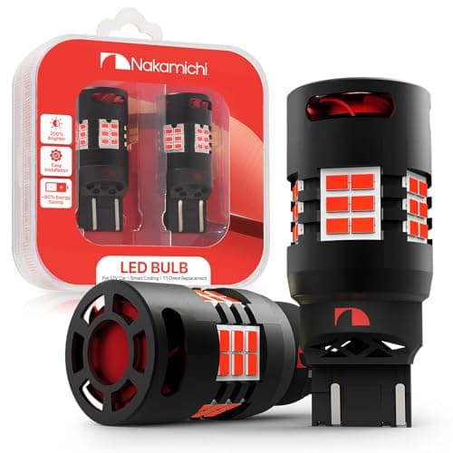 Nakamichi T20 7443 7441 7444 W215W Car LED Bulb 30SMD 3020 Chip with Canbus ErrorFree 12000 RPM Fan for Brake Turn Signal Indicator Reverse Backup Tail Light Monza Red 30 LEDs Pack of 2