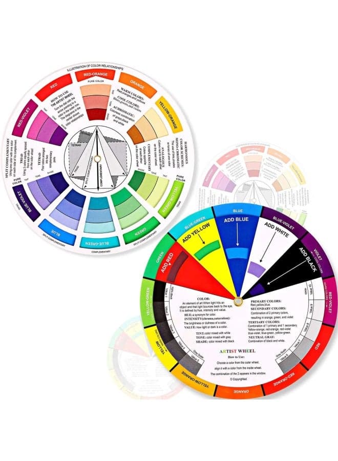 2 Pieces Color Wheel Paint Mixing Learning Guide Art Class Teaching Tool Color Wheels For Makeup Blending Board Chart Color Mixed Guide Mix Colours