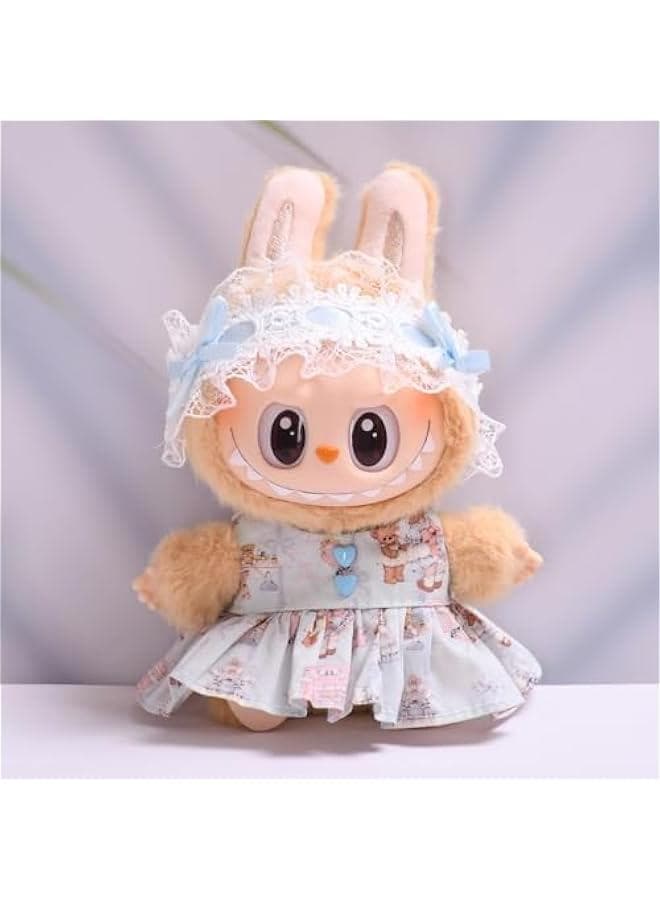 Handmade Crochet Costume for 17cm Labubu Premium Fashion Dress with Accessories - Cute Clothing for Labubu Dolls - Little Blue Lolita Girl