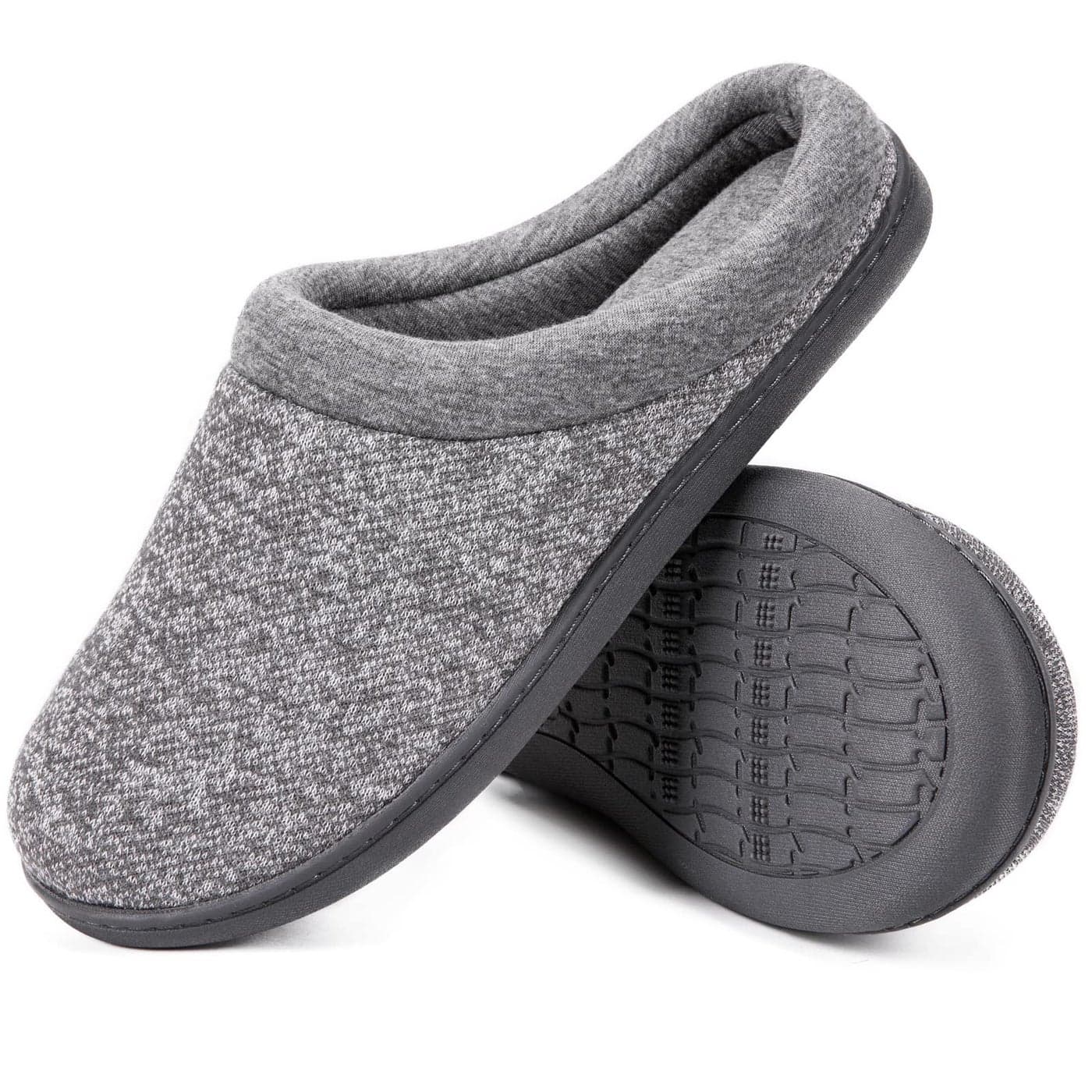 HomeTop Women's Knit Memory Foam Slippers Warm Soft House Shoes with Anti-slip Sole (Large / 9-10 B(M) US, Light Gray)