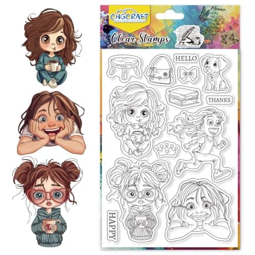 CHGCRAFT Funny and Quirky Girl Clear Stamps Crown Transparent Stamps Puppy Silicone Clear Stamp Seals for DIY Scrapbooking Photo Album Decoration 43x63 inch